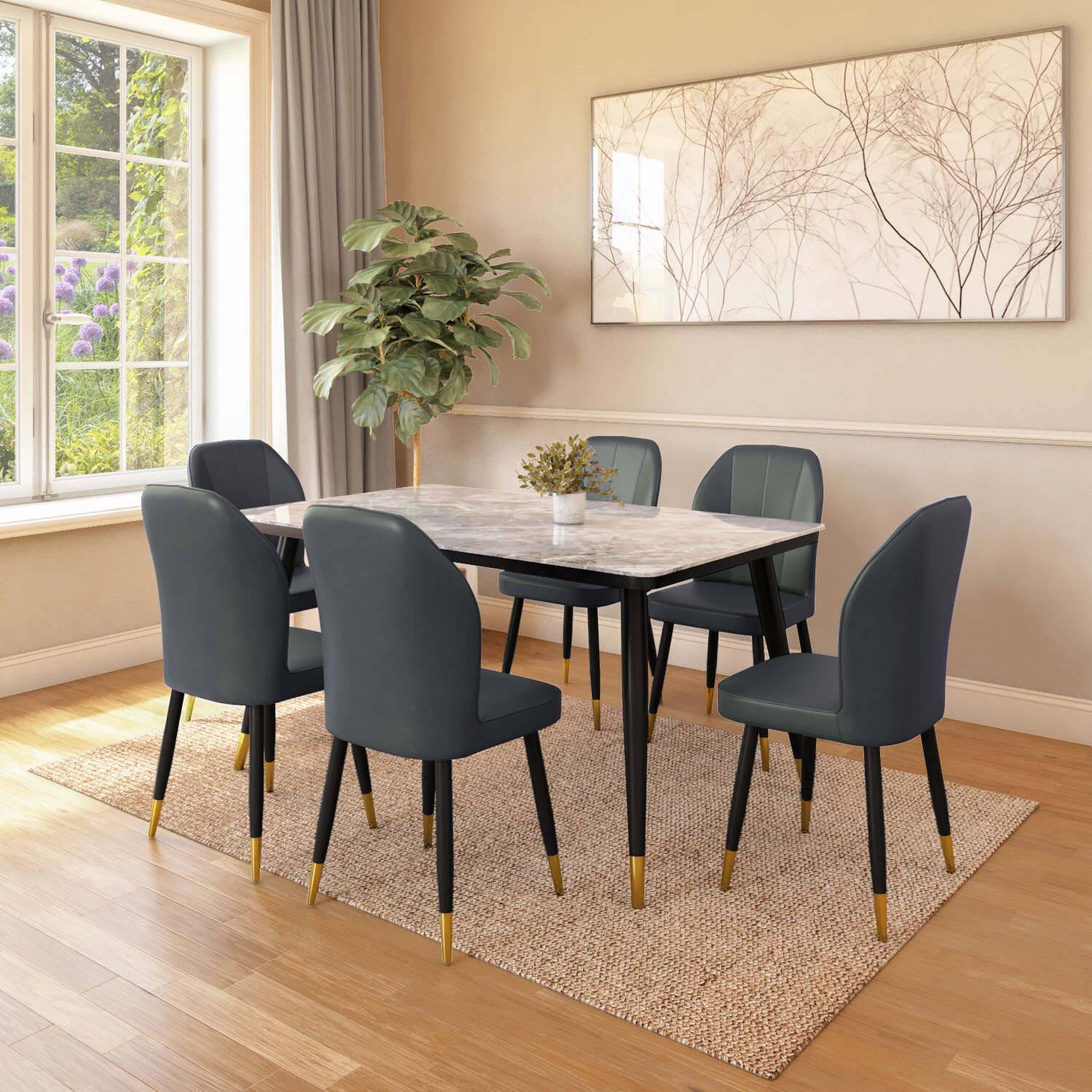 Flair + Rexton 6 Seater Dining Set (Grey & Black)