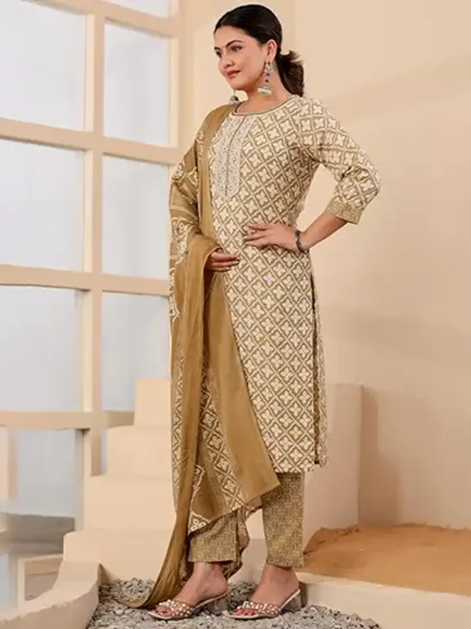 Seemrat Straight Fit Floral Printed Brown Kurta Salwar Set Buy @ ₹1699