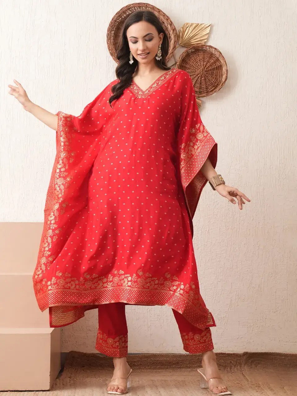 Faeezah Crimson Elegance Kaftan Set Buy @ ₹4590