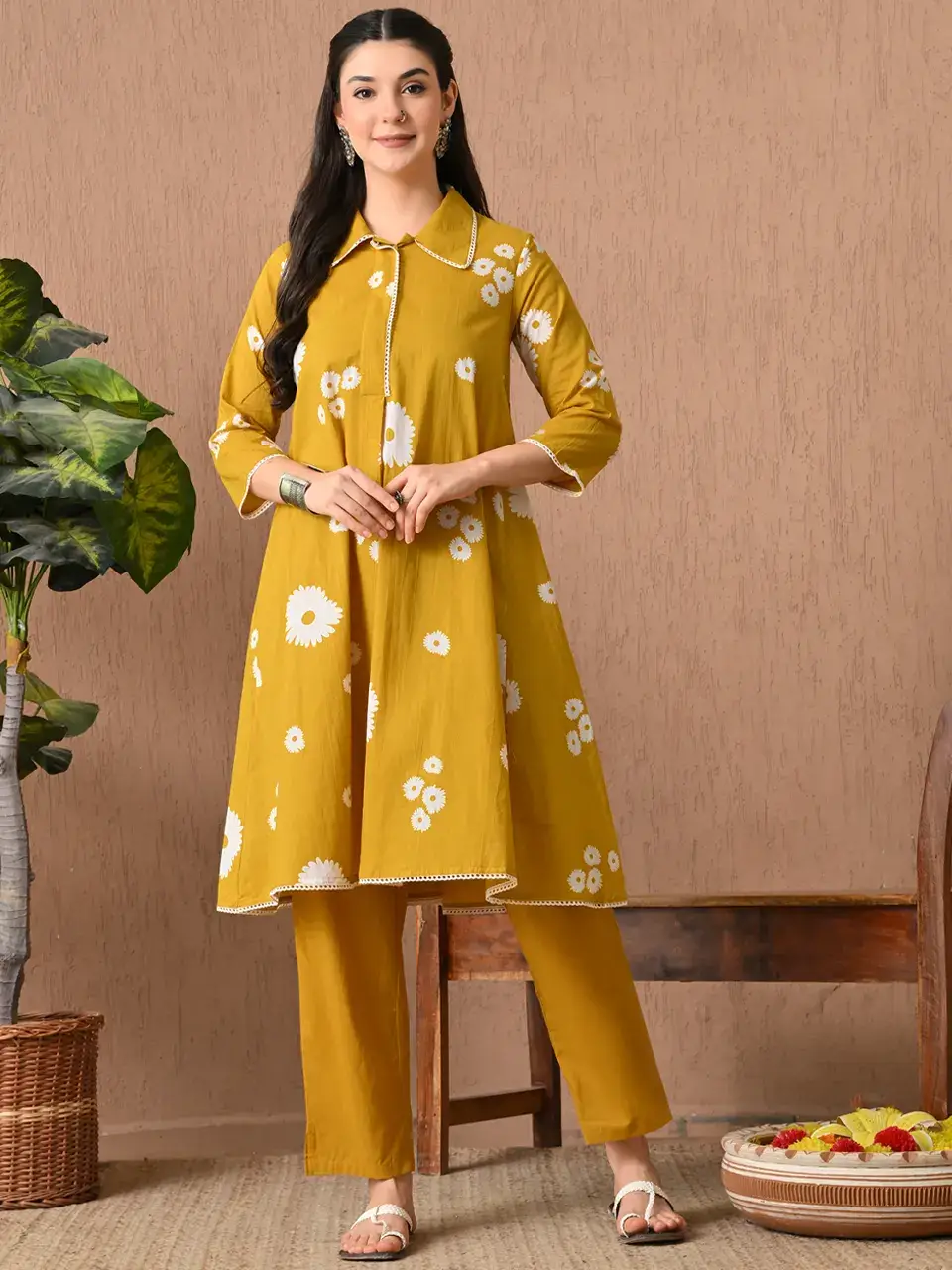 Faeezah Floral Delight Yellow Frock Co-ord Set Buy @ ₹1530