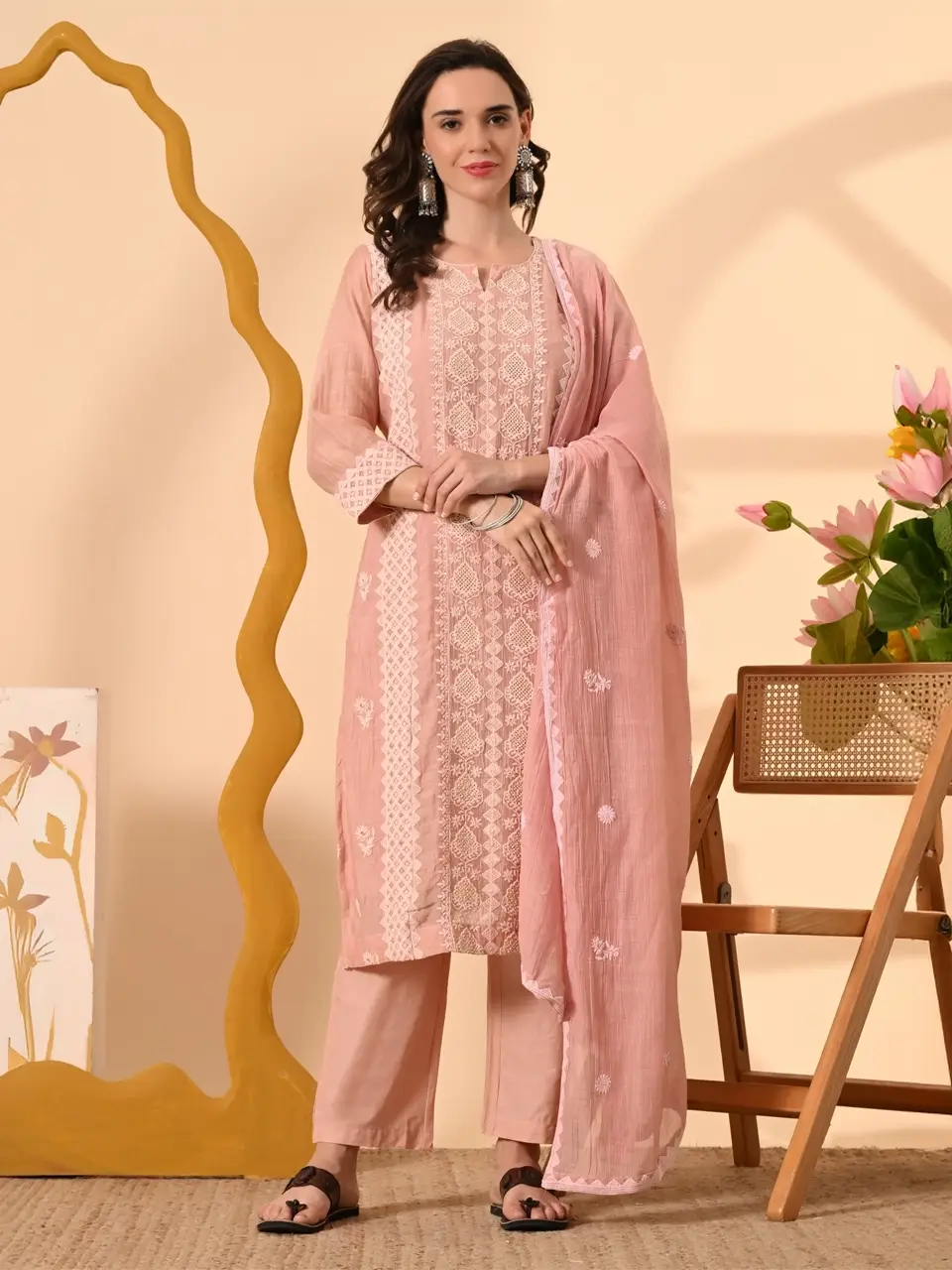 Faeezah Pastel Pink Chanderi Cotton Suit Buy @ ₹5525