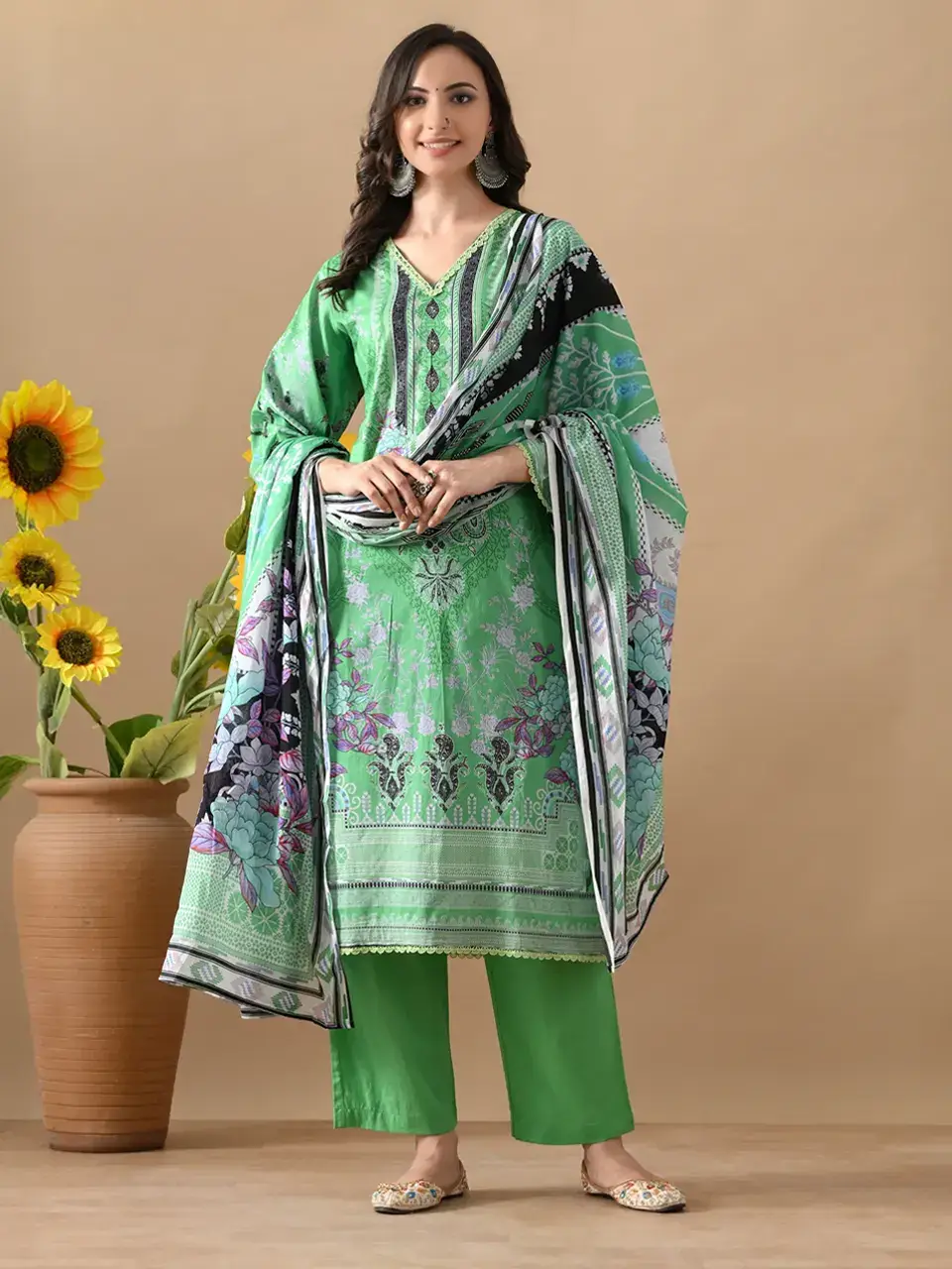 Faeezah Graceful Green Floral Cotton Suit Buy @ ₹3655