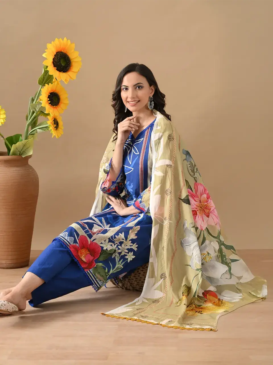 Faeezah Blue Printed Cotton Lace Charm Buy @ ₹3655