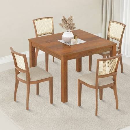 Brighton Square 4 Seater Dining Table With Reed Dining Chairs Set