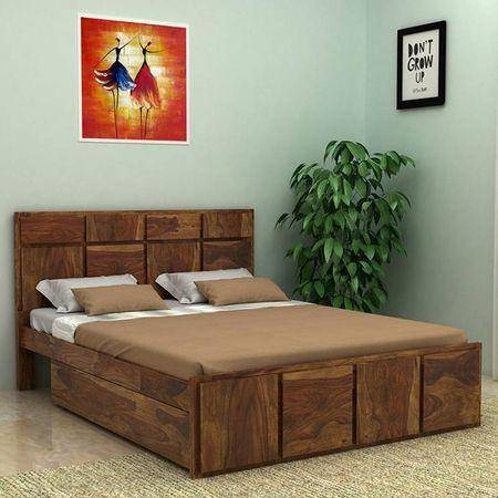 Sunburst Ratan Solid Wood Queen Size Storage Bed