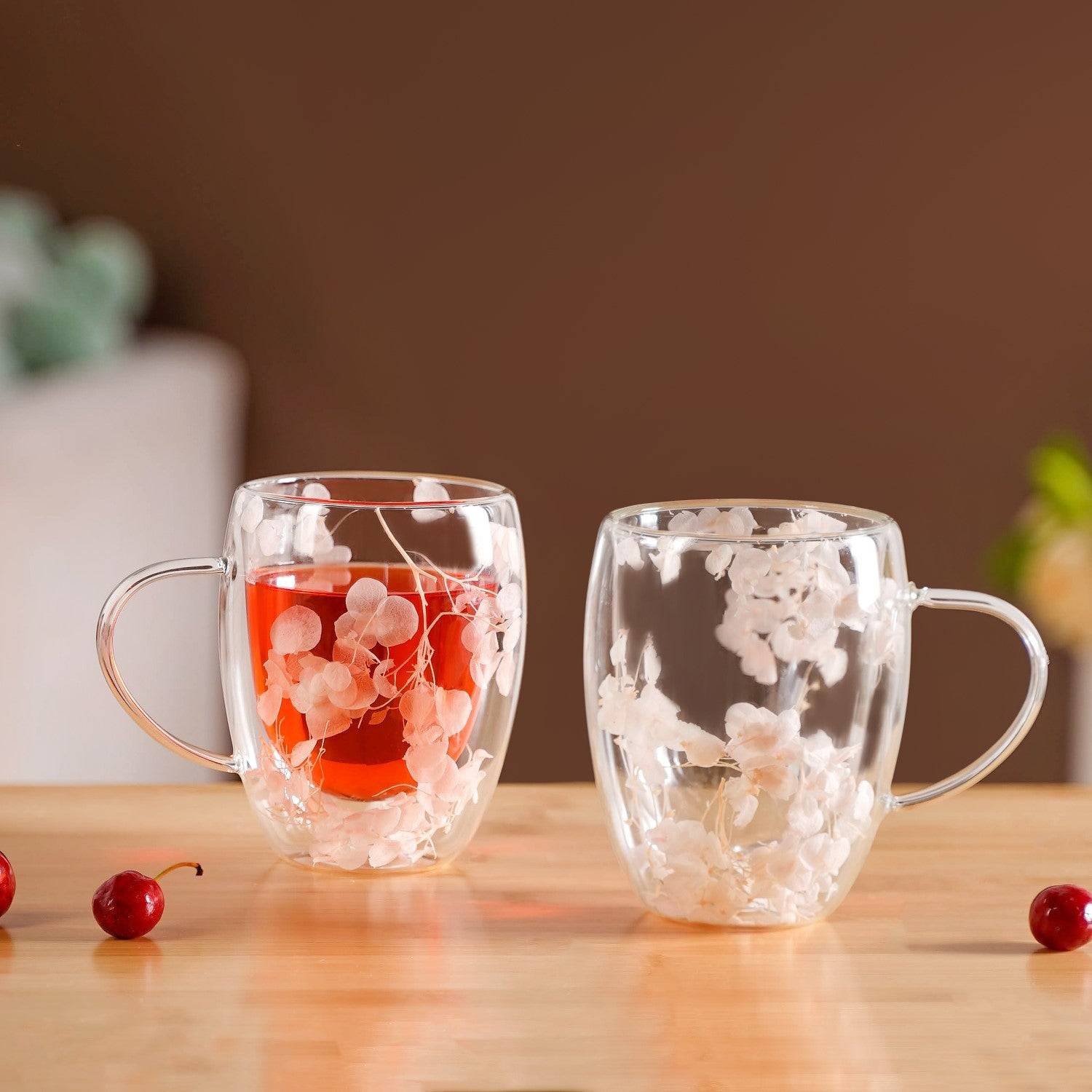 Dried Flowers Inside Double Glass Coffee Mug Set Of 2 350ml buy only at ₹900