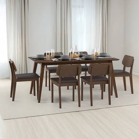 Lawson 6 Seater Dining Table Set (Colour- Dark Brown, Finish- Walnut)