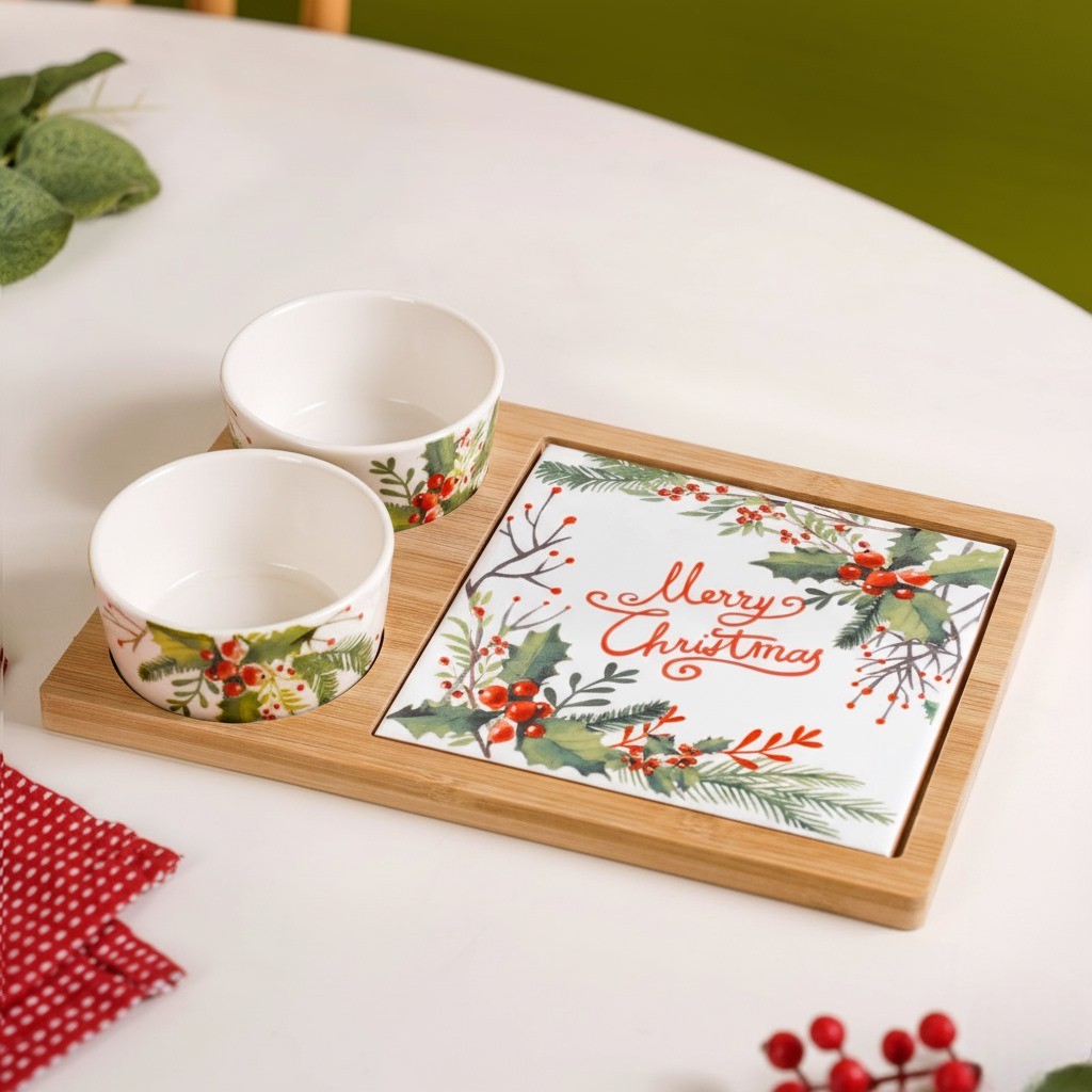 Festive Holly Berry Bowls And Platter Set Of 4 buy only at ₹1295