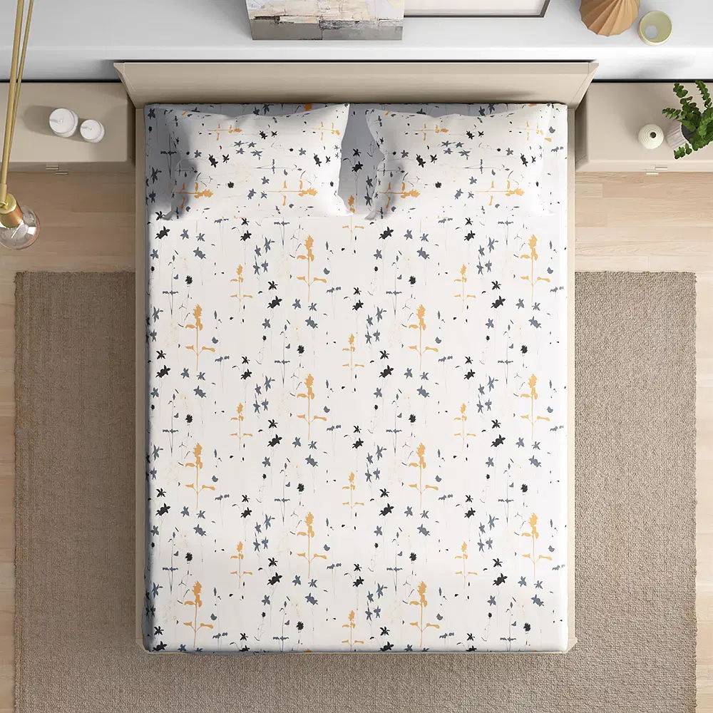 100% Cotton 200 TC Fitted Bedsheet With 2 Pillow Covers | Flora King, 78" x 72", Flora| 1.98m x 1.83m (78x72 inch)