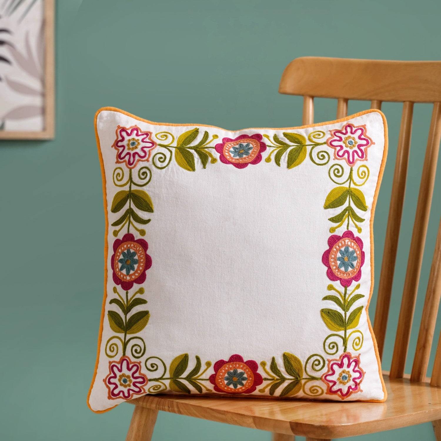Floral Muse Embroidered Cushion Cover 40x40cm