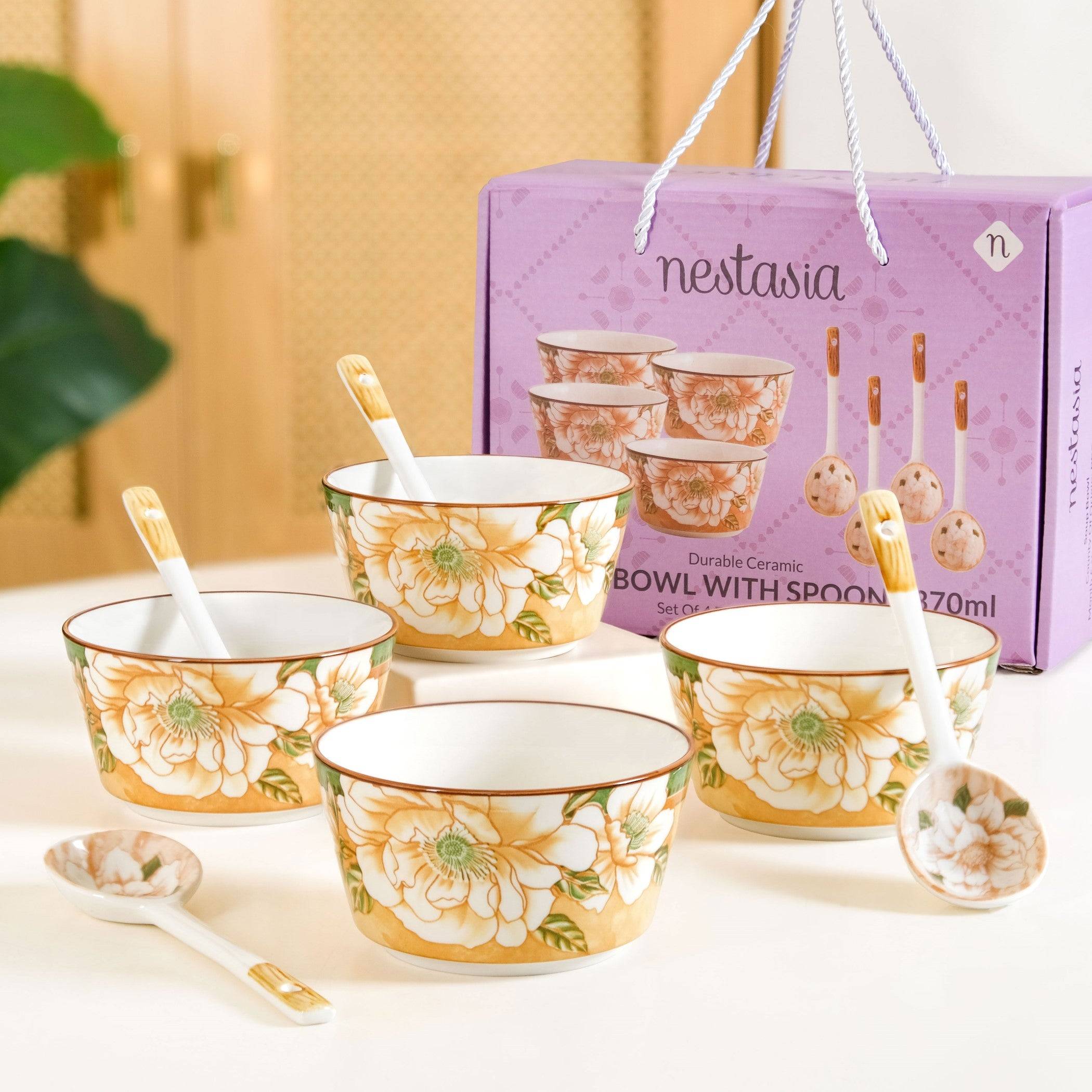 Floral Soup Bowl Set Of 4 With Spoons 370ml buy only at ₹1090