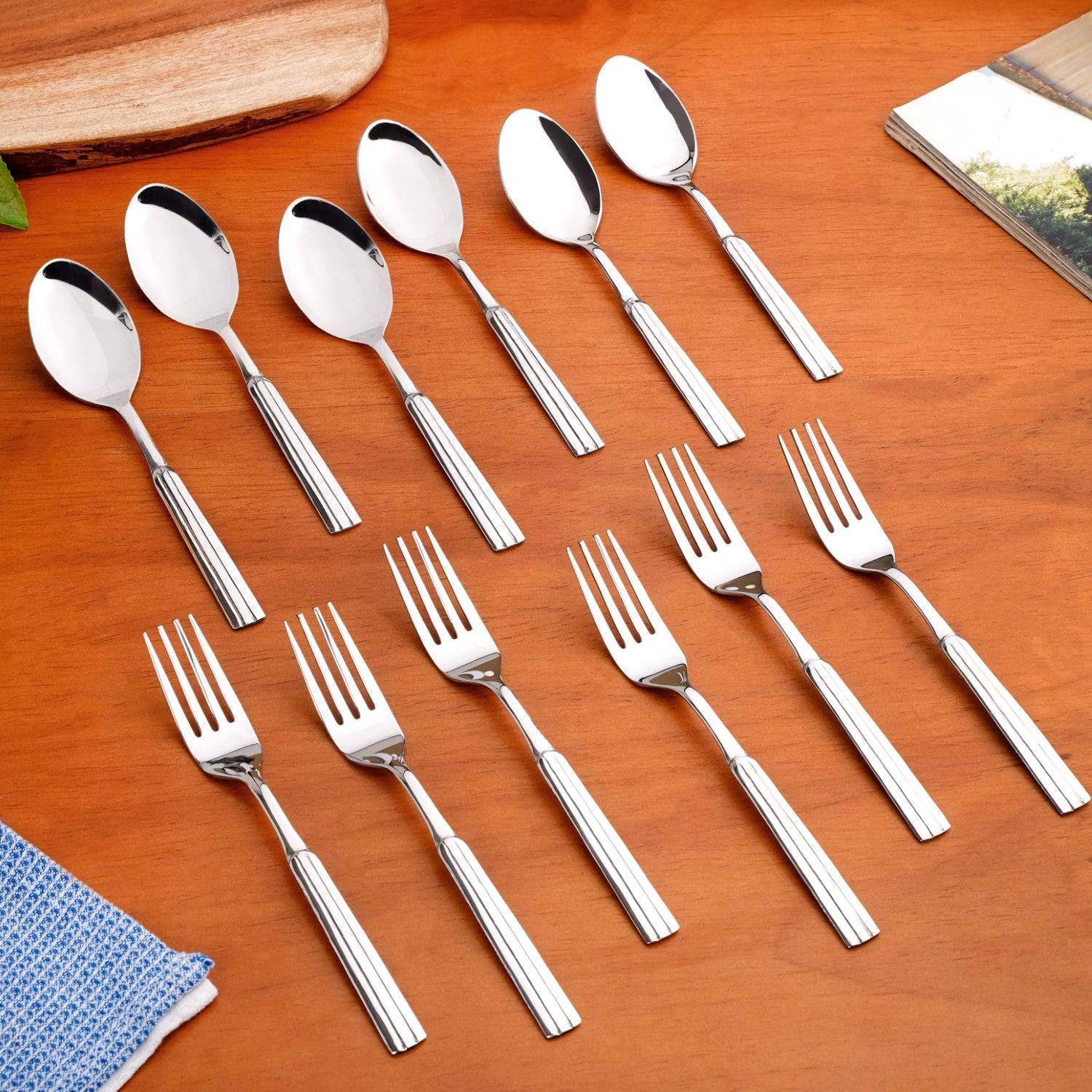 Fluted Stainless Steel Spoons And Fork Set Of 12 buy only at ₹595