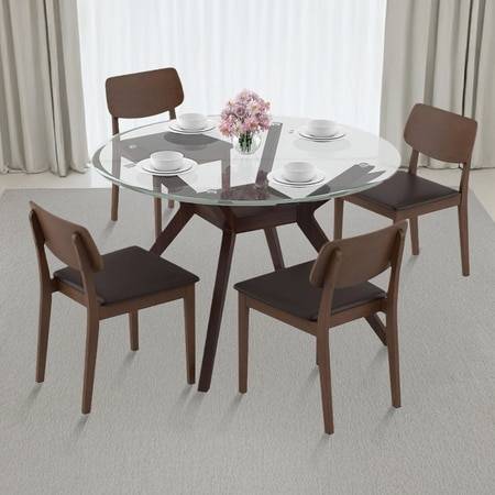 Wesley - Lawson 4 Seater Dining Table Set (Colour- Dark Brown, Finish- Dark Walnut)