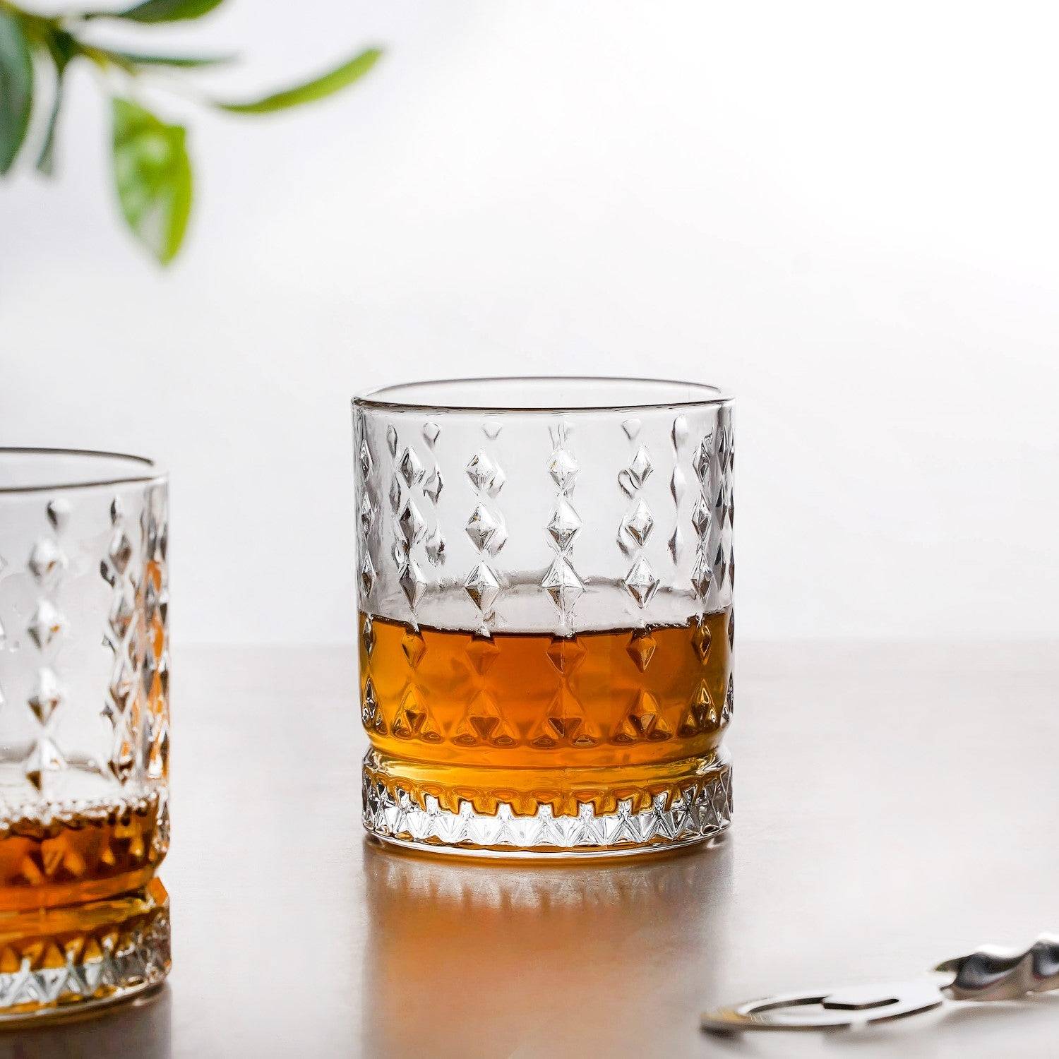 Diamond Embossed Whiskey Glasses Set Of 6 220ml