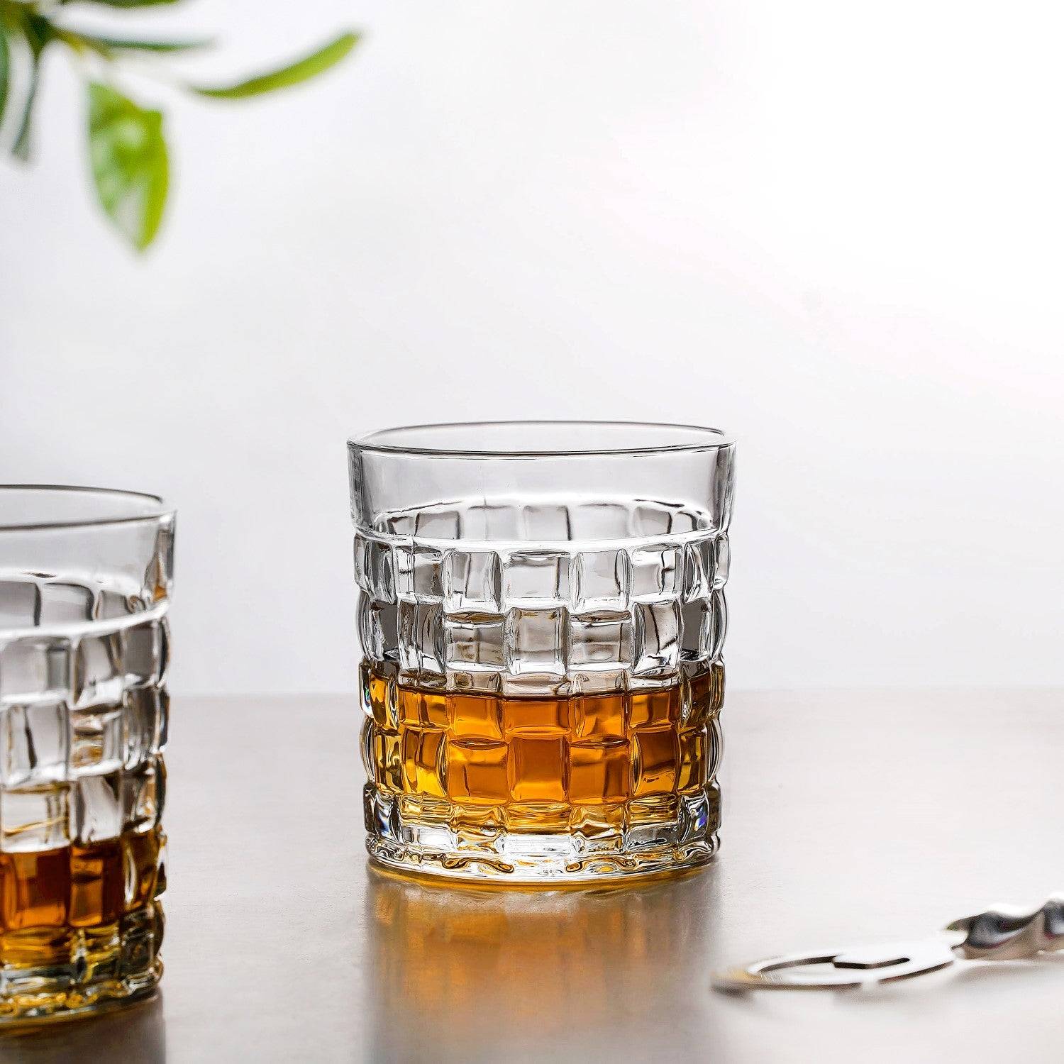 Basket Weave Embossed Whiskey Rocks Glass Set Of 6 230ml
