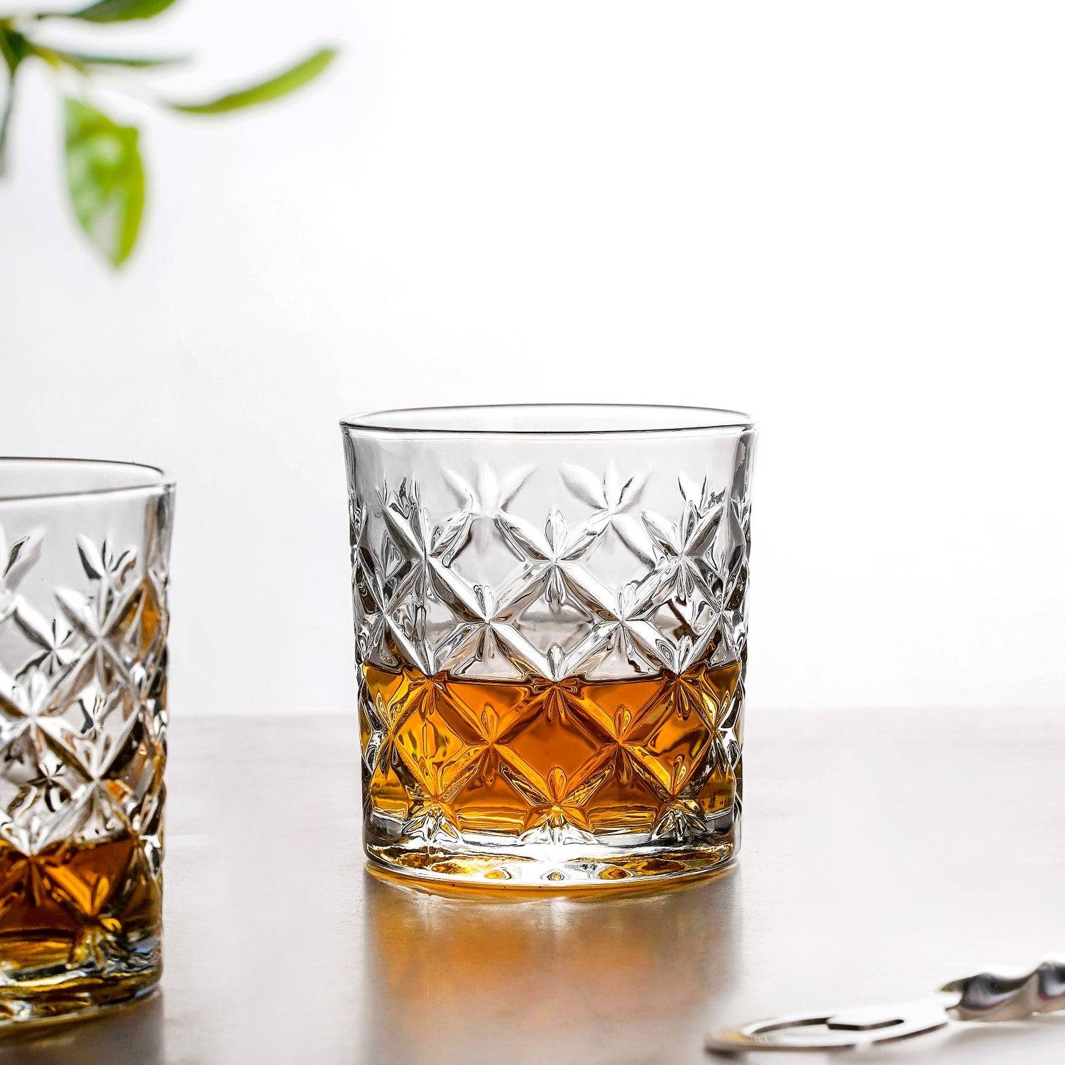 Luxury Whiskey Glass Crosshatch Pattern Set Of 6 310ml
