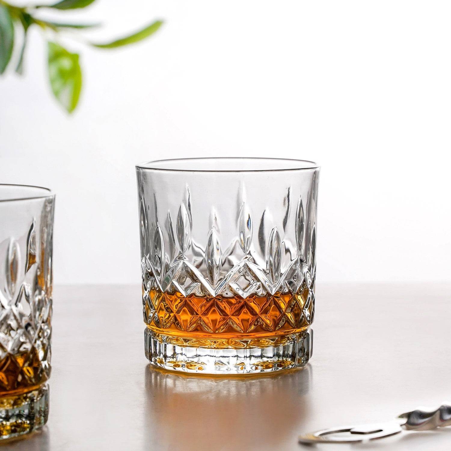 Embossed Heavy Base Old Fashioned Whiskey Glass Large Set Of 6 310ml