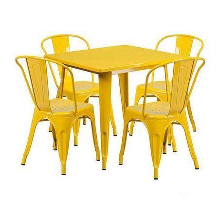 Tate Square Metal Outdoor Table in Yellow Colour with set of 4 Chairs