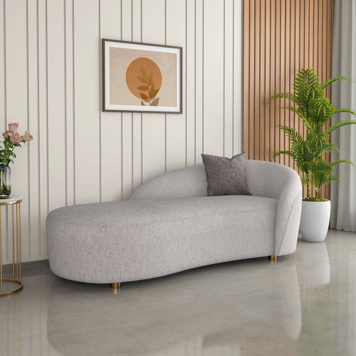 Giorgio Right Chaise Lounge Textured Fabric Sofa- Ivory