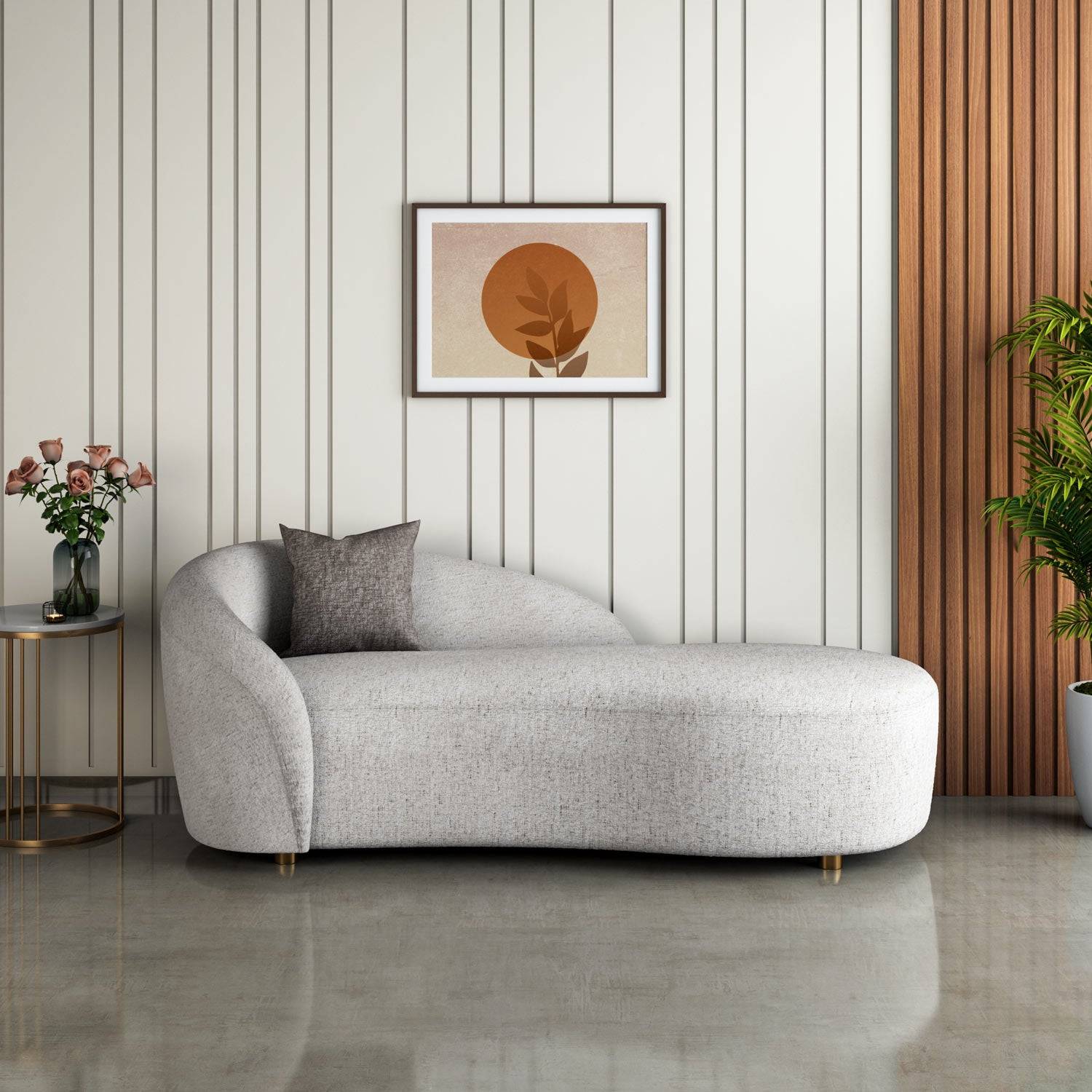 Giorgio Left Chaise Lounge Textured Fabric Sofa- Ivory