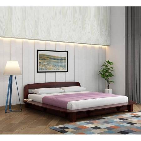 Humphrey  Sheesham Wood Queen Size Bed Non Storage Walnut Finish (60 x 78 inches)