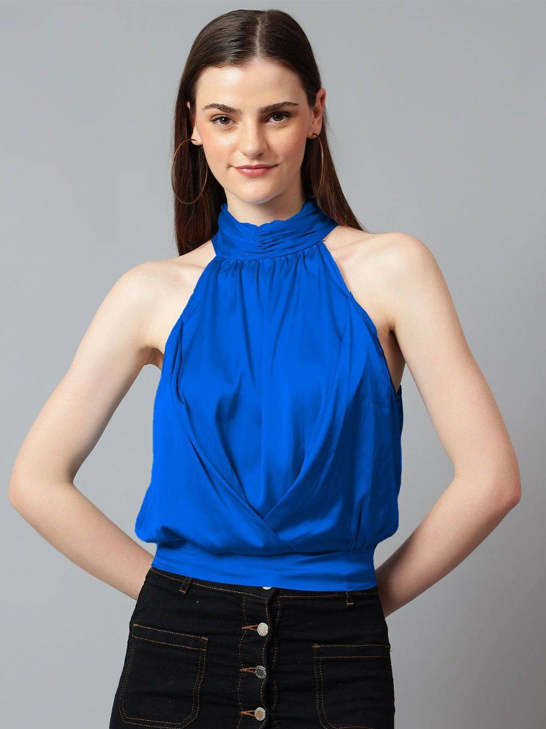 Kotty Women Solid Halter Neck Satin Top