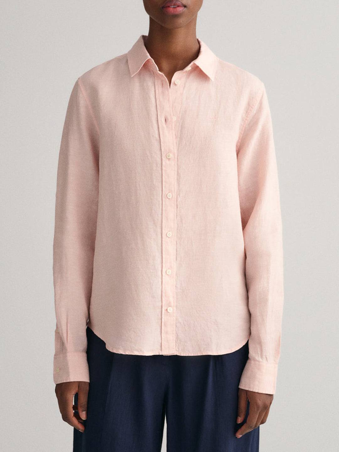Gant Women Pink Regular Fit Solid Linen Shirt