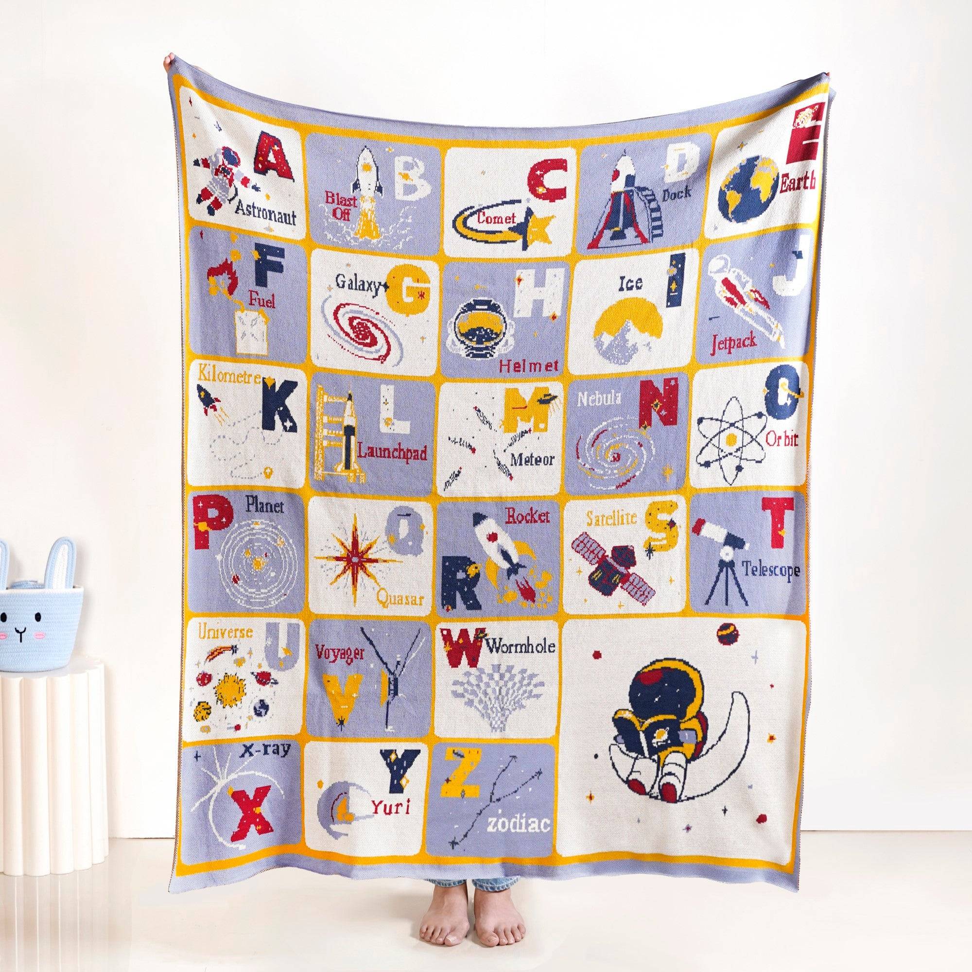 Galaxy Alphabet ABCD Knitted Kids Learning Cotton Throw 152x125cm