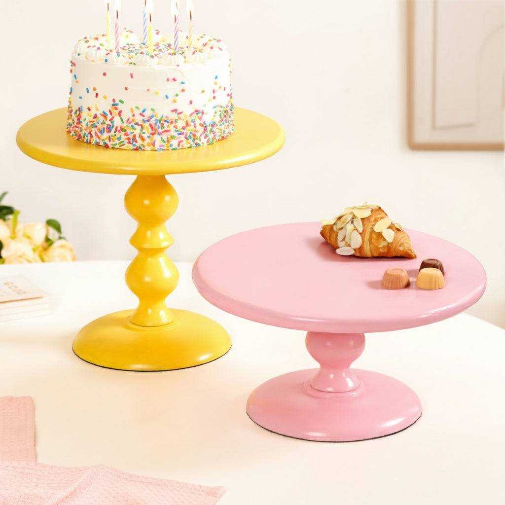 Sugar Pop Round Cake Stand Set Of 2 Pink And Yellow buy only at ₹2990