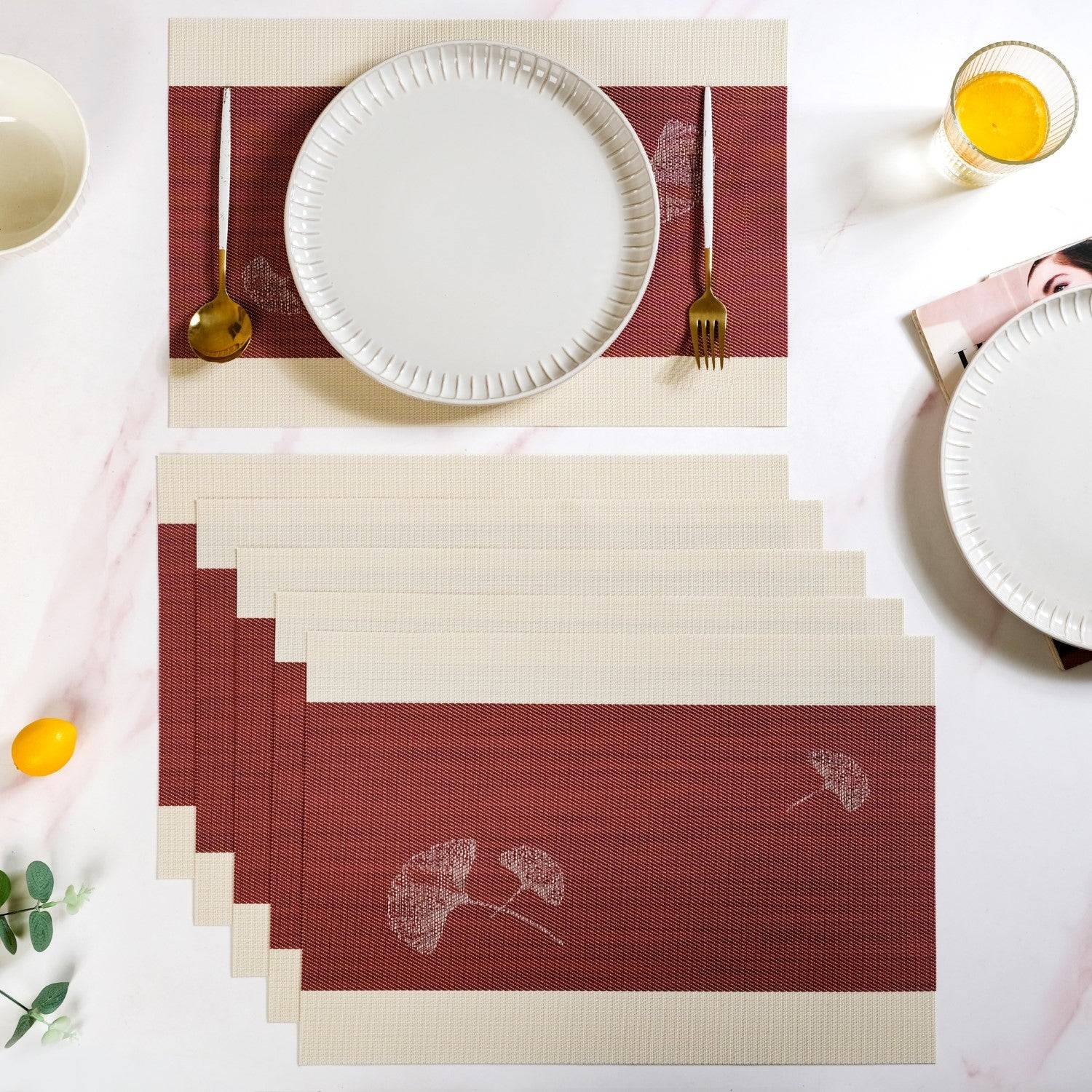 Ginkgo Maroon Table Mat Set Of 6 buy only at ₹745
