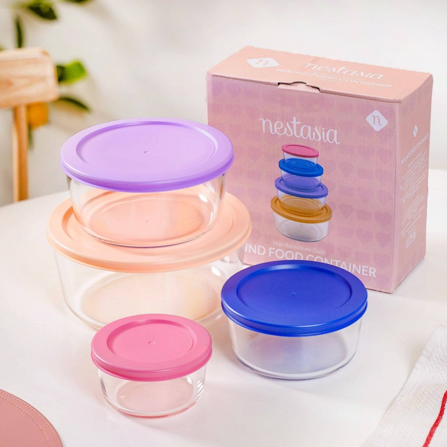 Set Of 4 Round Nested Transparent Glass Containers S 230ml M 460ml L 950ml XL 1650ml