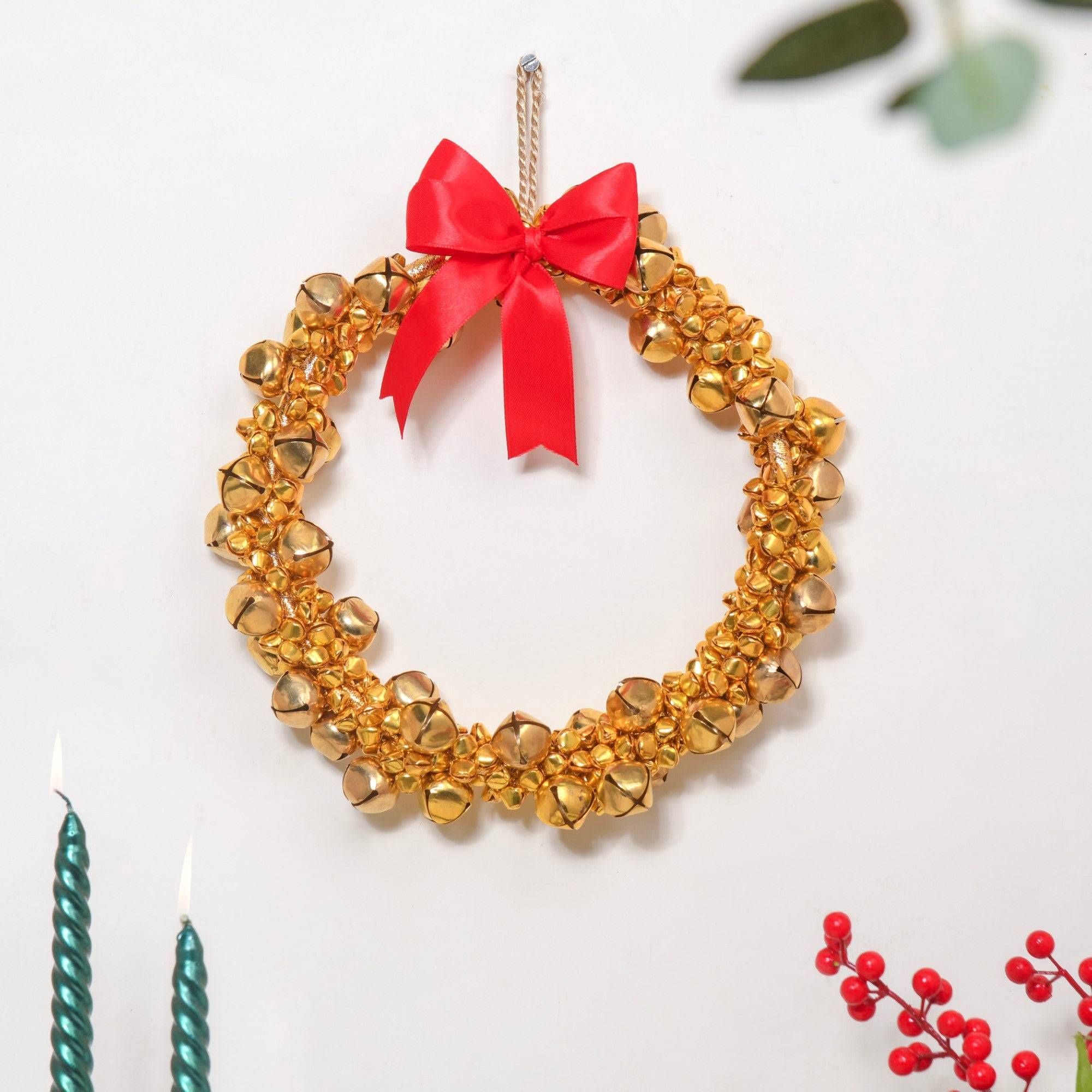 Gold Wreath With Bells 8 Inch