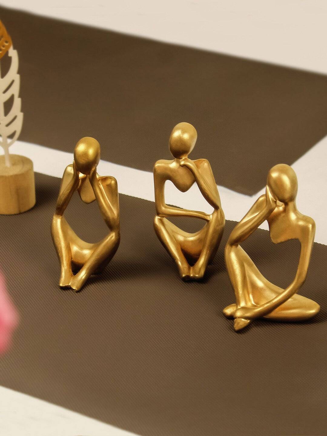 Gold Toned 3 Pieces Thinker Man Statue