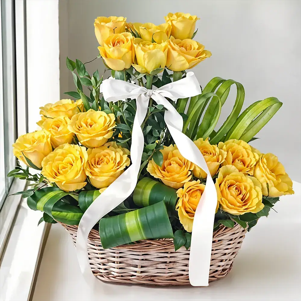 Golden Grace Yellow Roses Basket
