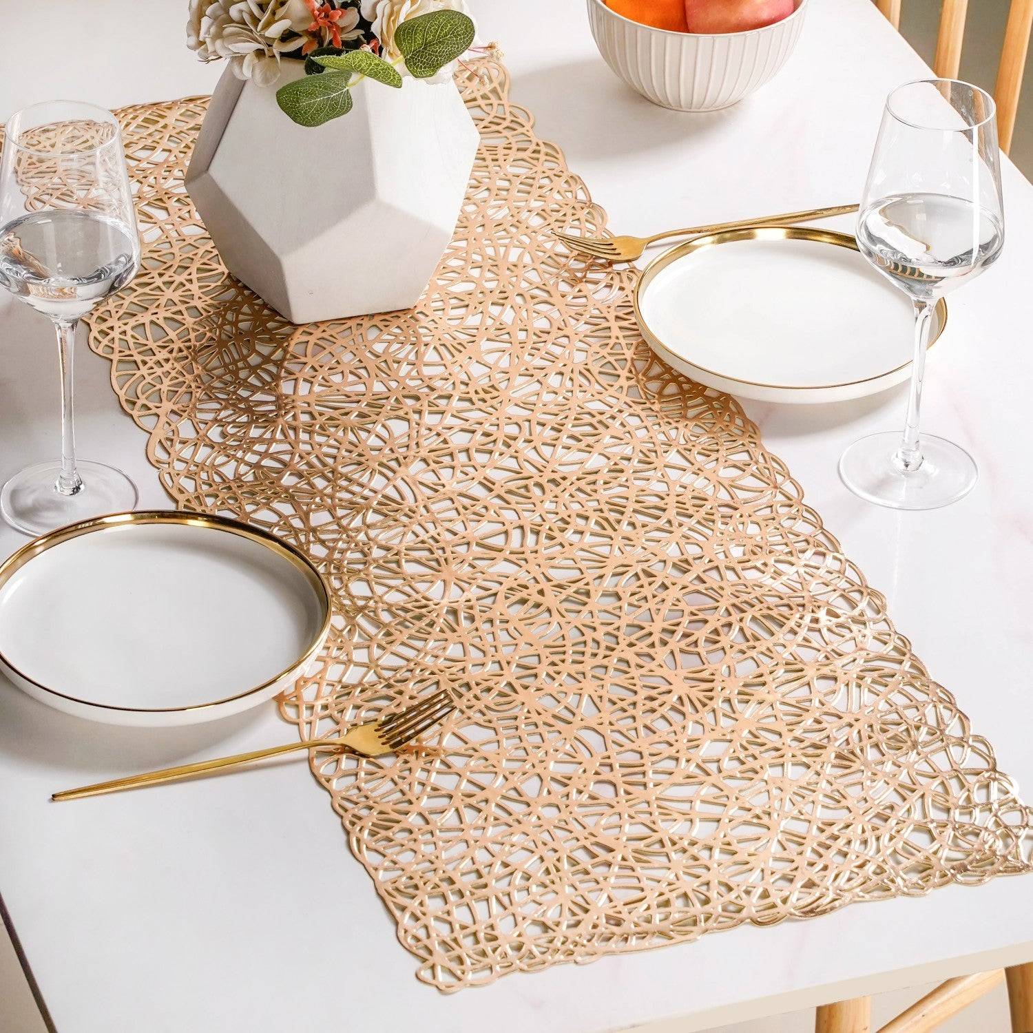 Laser Cut Style Table Runner Gold 90x35cm