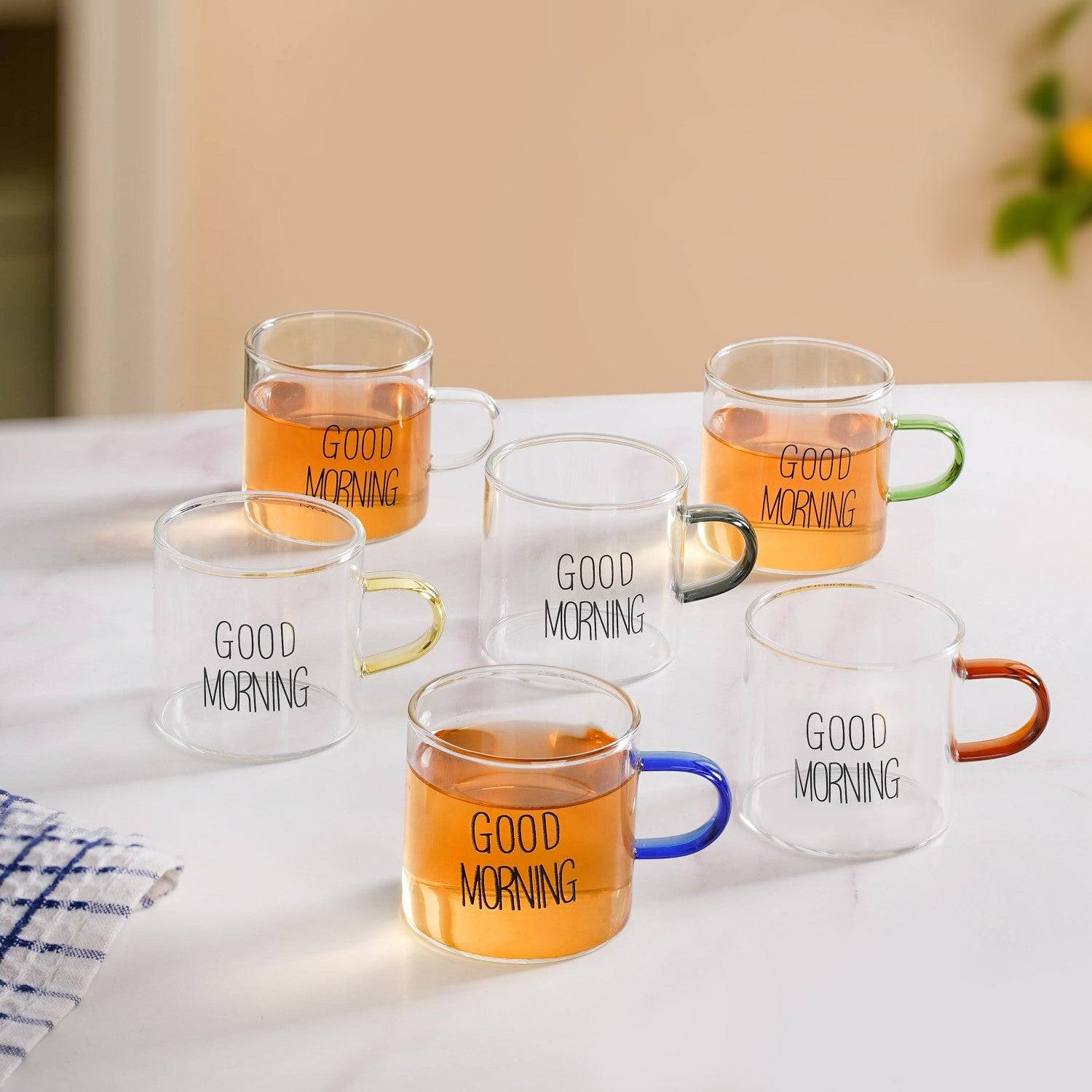 Good Morning Assorted Multicolour Handle Tea Cups Set Of 6 130ml