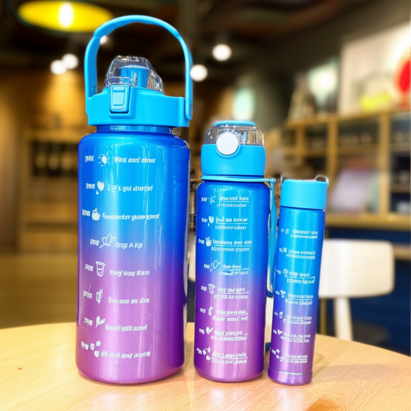 Paint Gradient 3-Piece Plastic Bottles – Colorful BPA-Free- – Gym, Office & Daily Use, Multi-Color Sipper with Water Reminder Buy @ ₹499