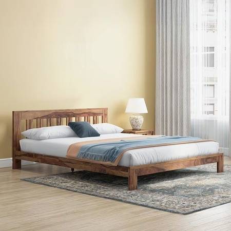 Beirut Solid Wood Bed Queen Size In Teak Finish