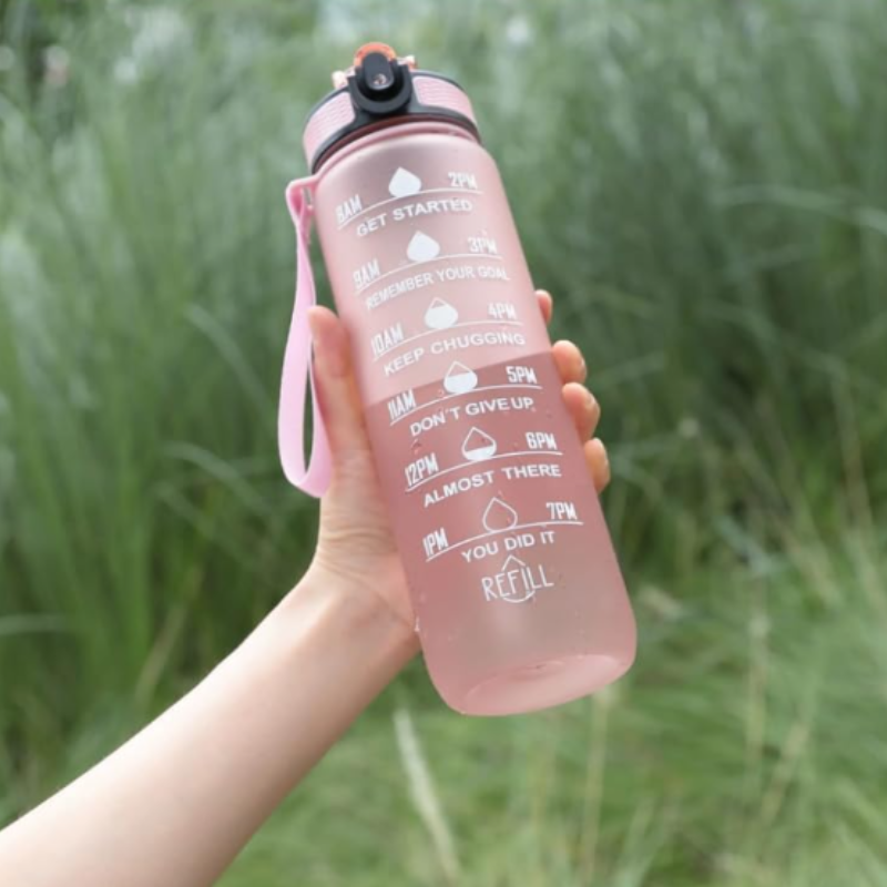 Transparent Motivational Water Bottle (1000 ML) with Time Marker – Leakproof, Durable, BPA-Free, Non-Toxic Bottle for Fitness & Gym (Random Color-Pack of 1)