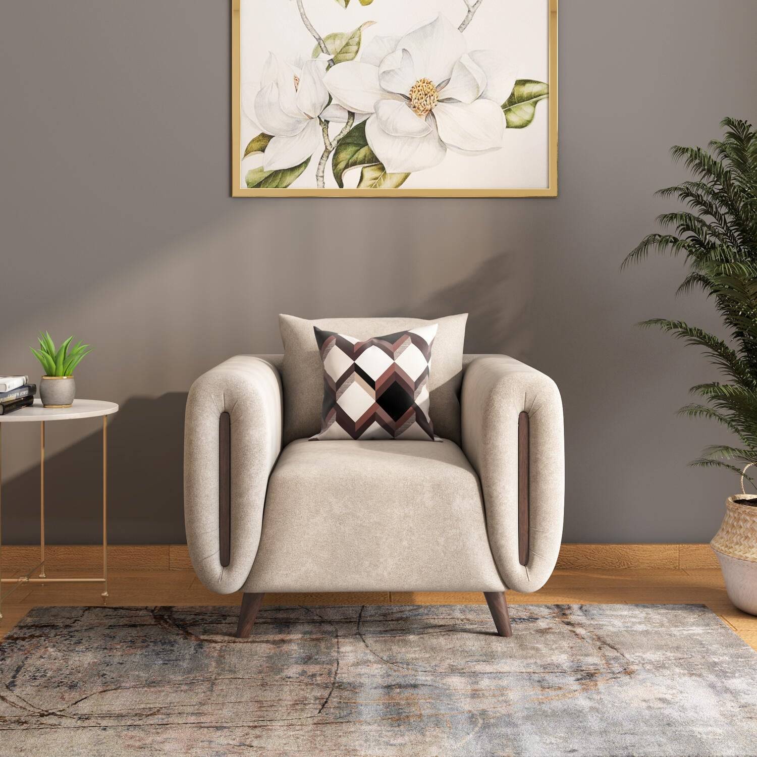 Harper 1 Seater Fabric Sofa- Beige