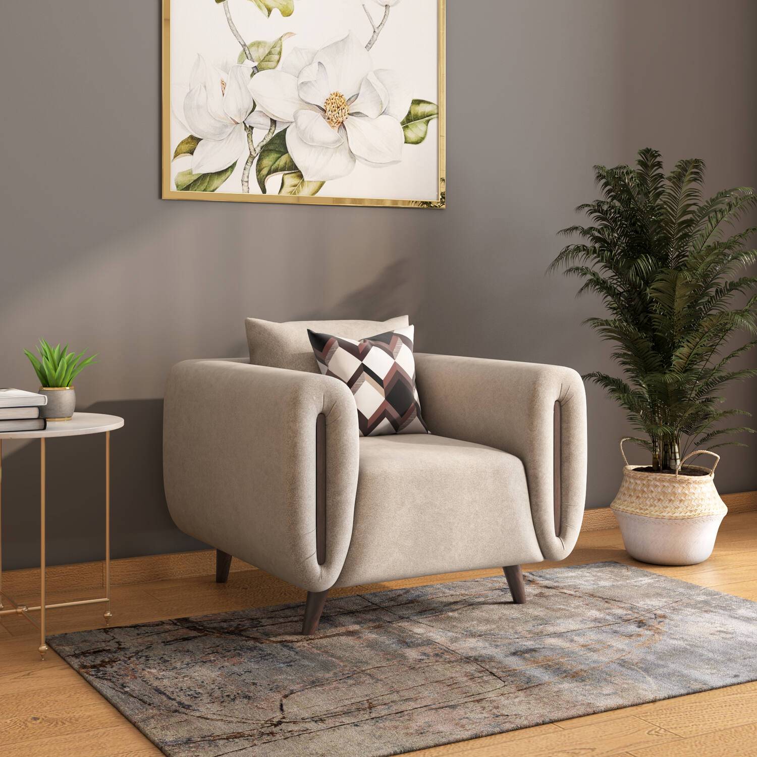 Harper 1 Seater Fabric Sofa- Beige