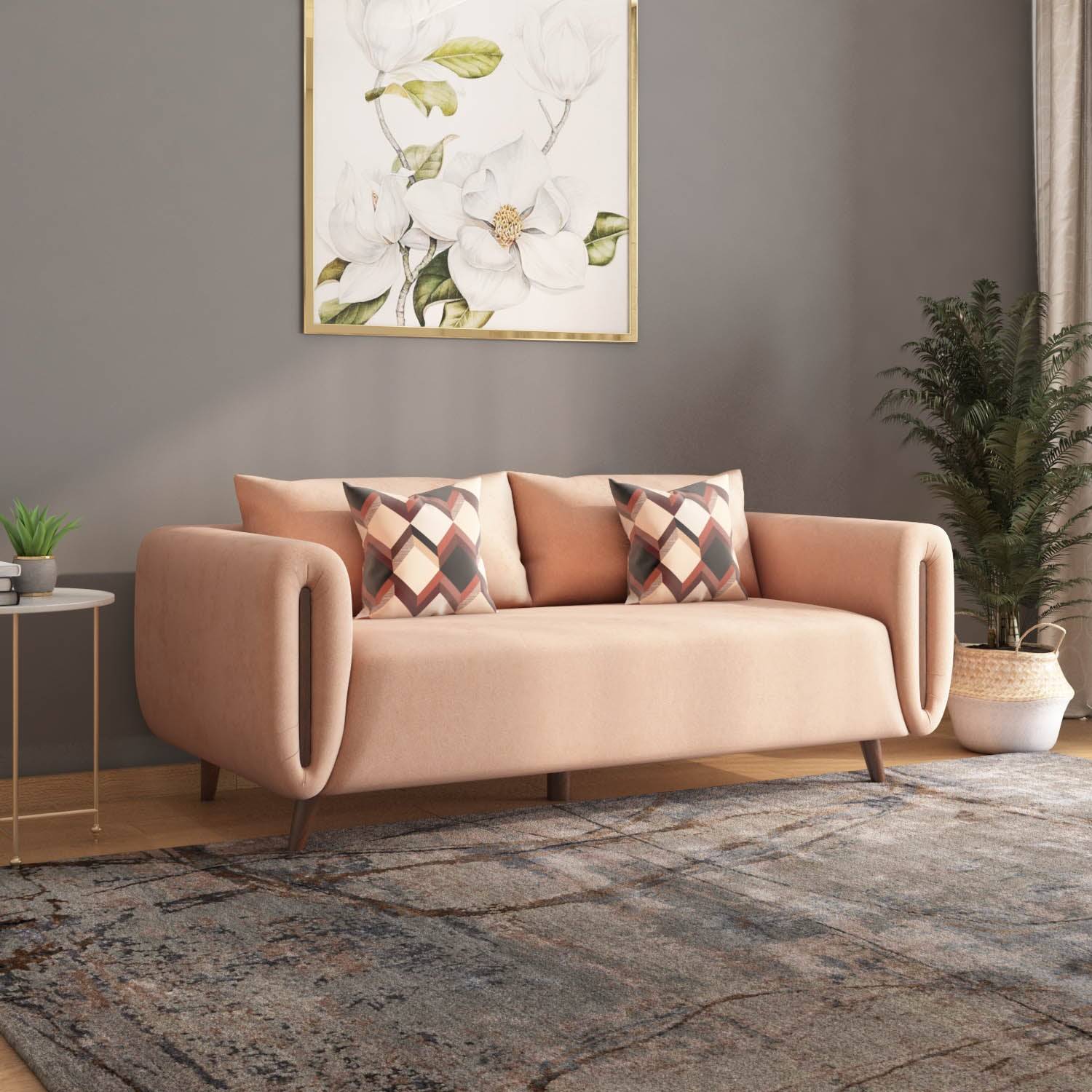 Harper 3 Seater Fabric Sofa- Peach