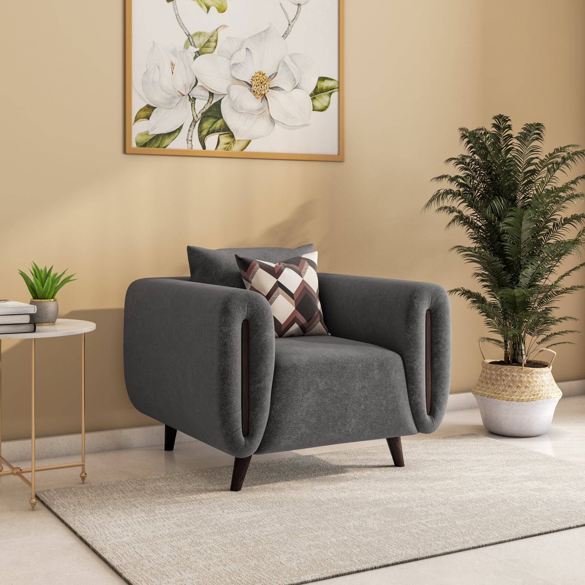 Harper 1 Seater Fabric Sofa- Grey