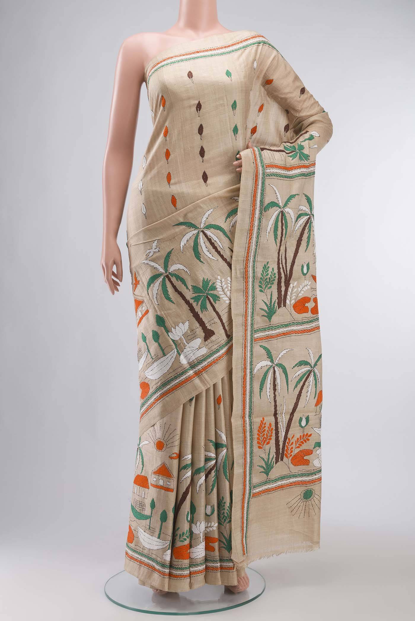 Beige Bhagalpuri Tussar Silk Saree Buy at ₹25427