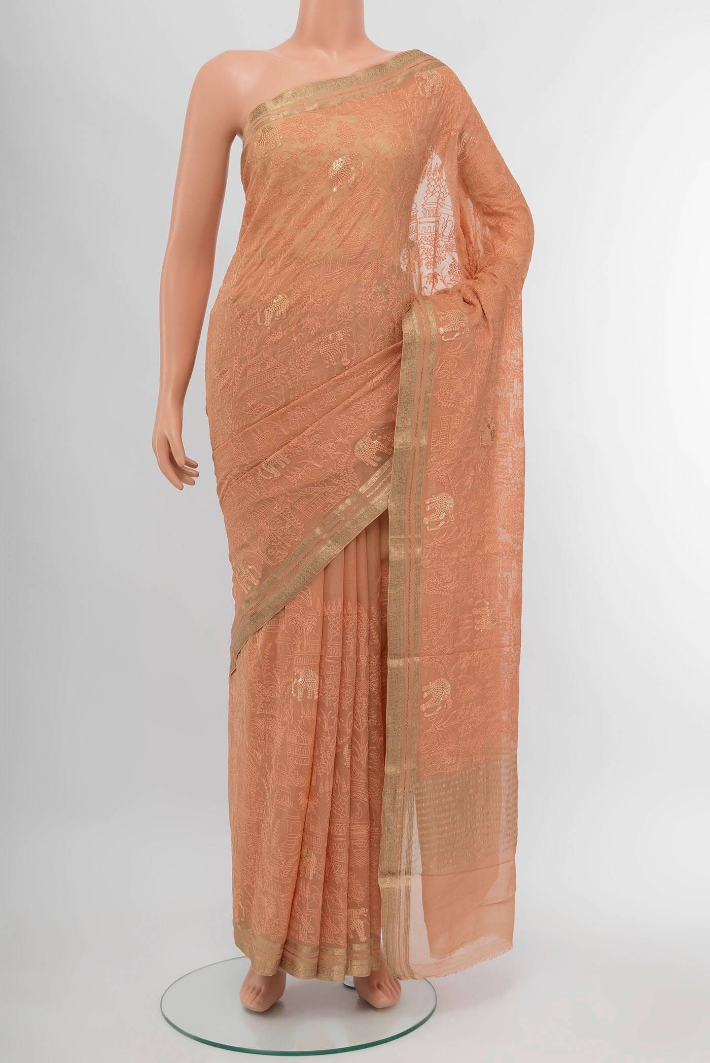 Peach Chiffon Saree Buy at ₹13954