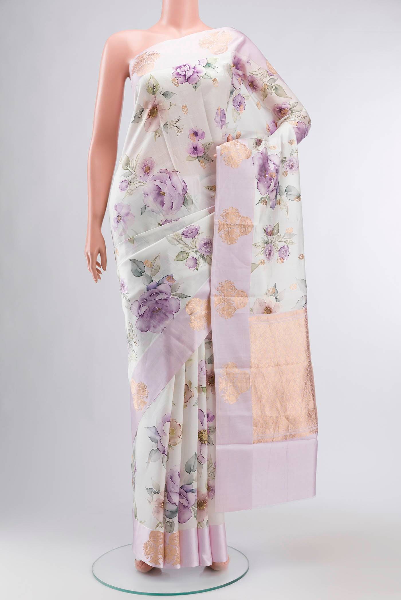 White Banarasi Katan Silk Saree Buy at ₹23178