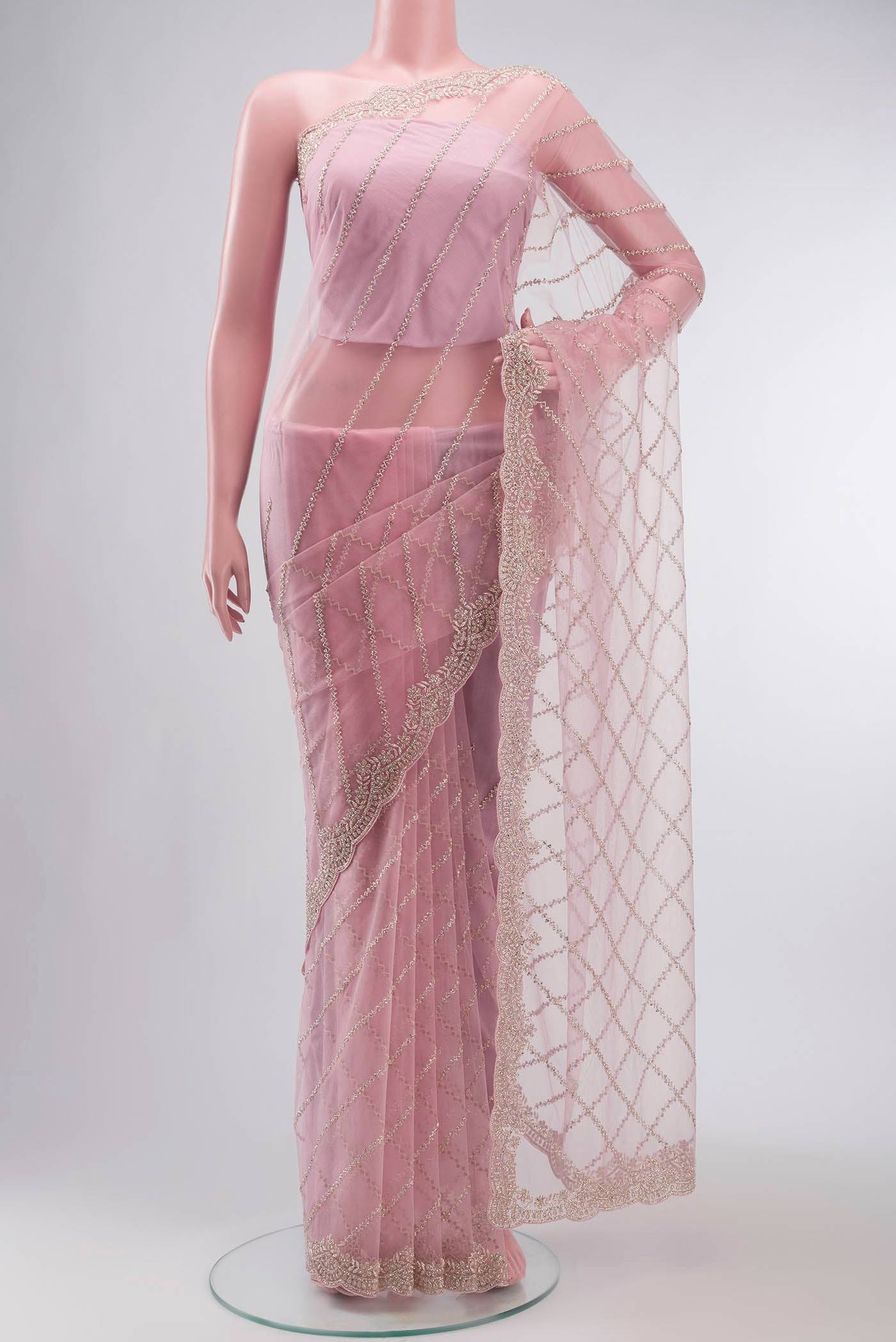 Pink Embroidery Net Saree Buy at ₹22999