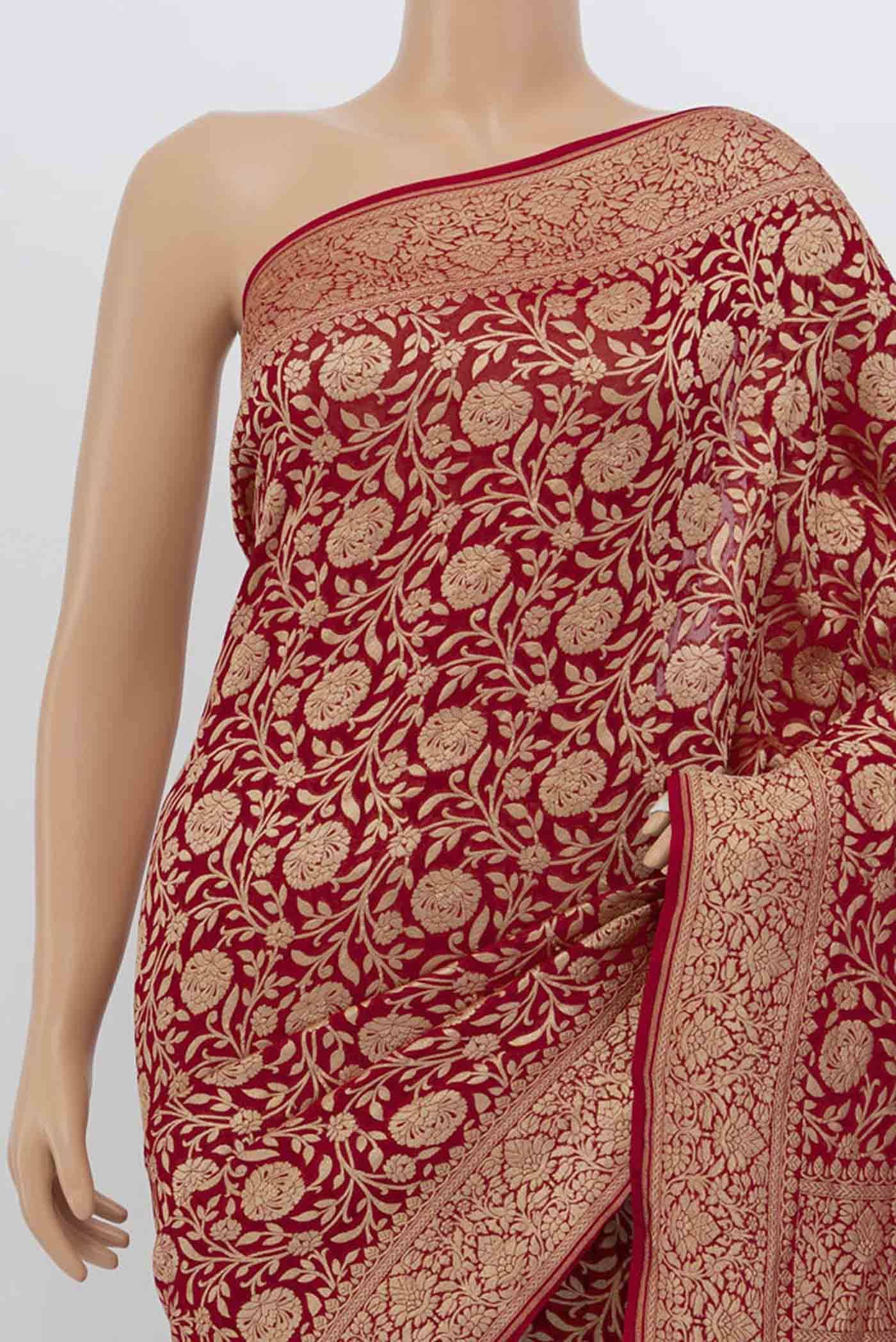 Red Blended Banarasi Saree Buy at ₹11145