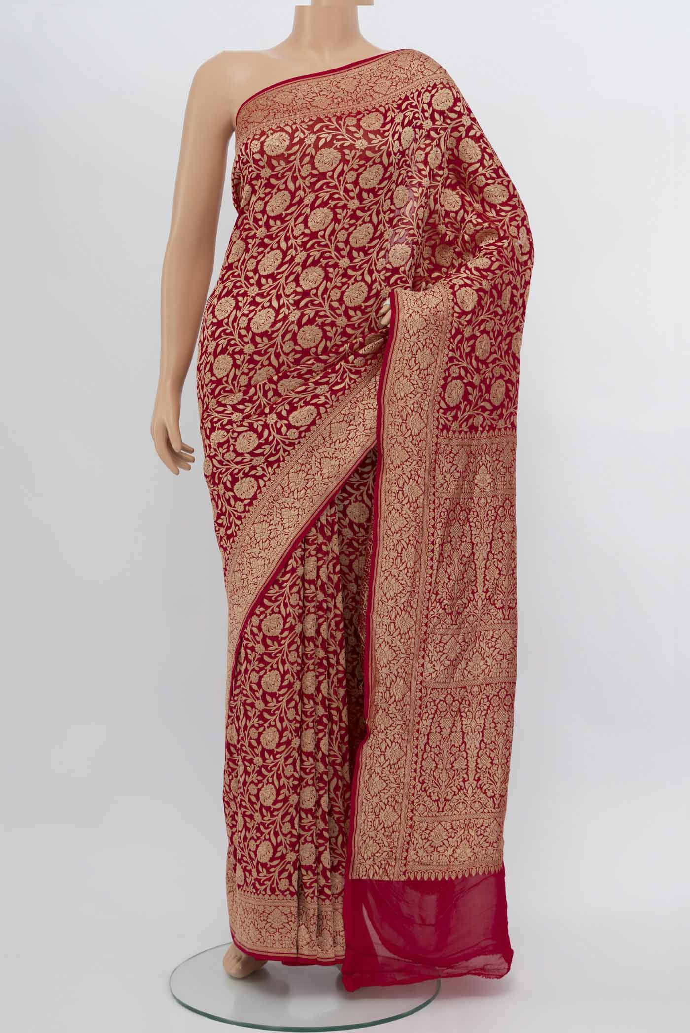 Red Blended Banarasi Saree Buy at ₹11145