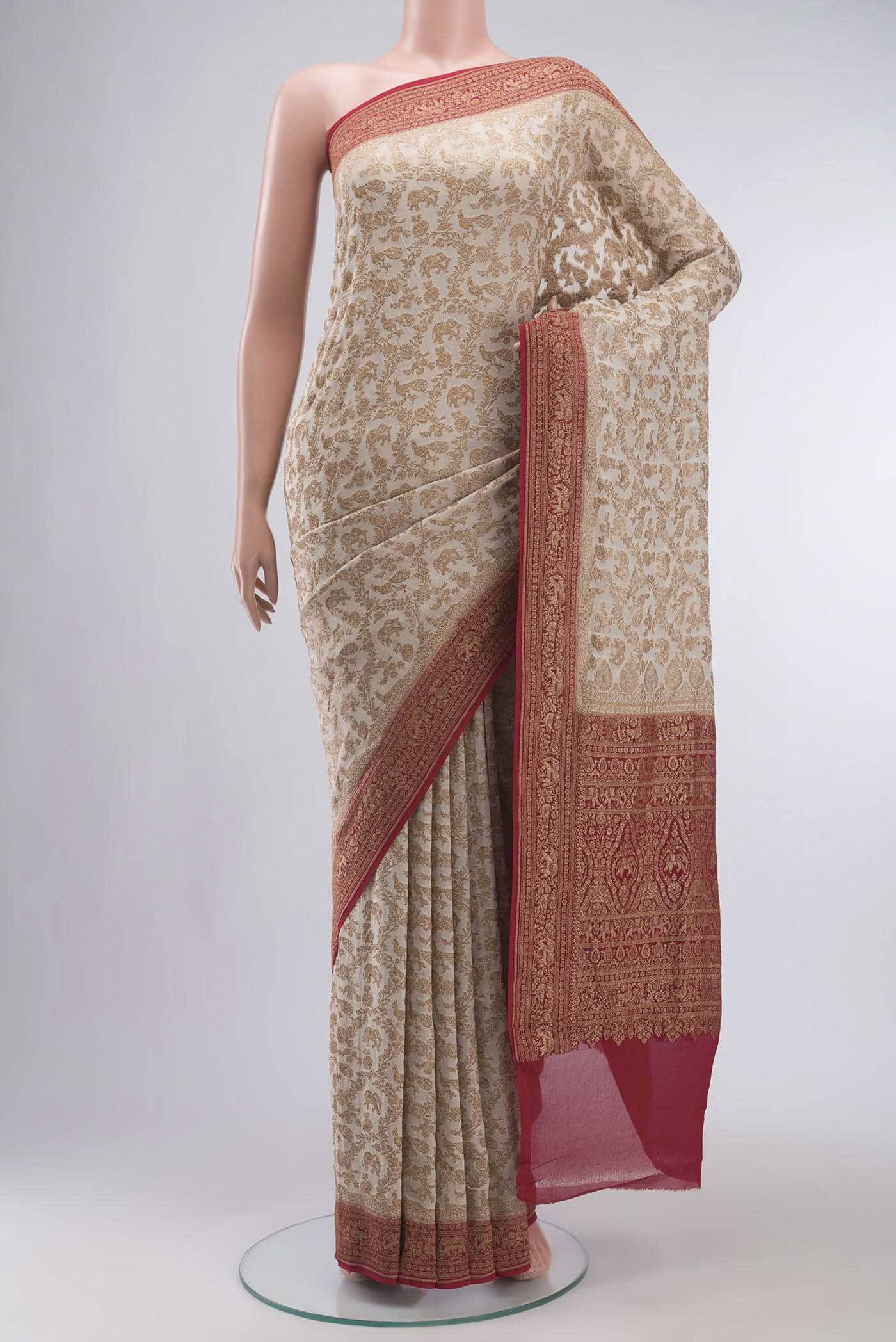 Cream Banarasi Georgette Saree Buy at ₹11502